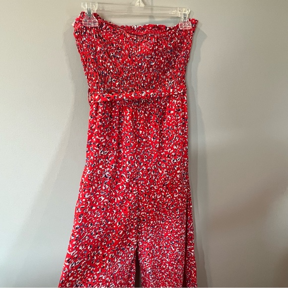 She + Sky Printed Strapless Smocked Jumpsuit Red White Blue Size Medium - Picture 8 of 8